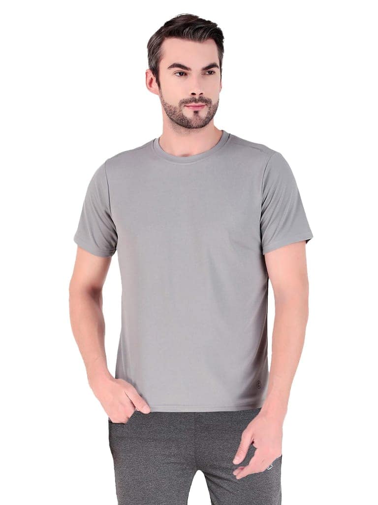 Freecultr Men's Activewear Sports T-Shirt Quick Dry Half Sleeve Plain Soft & Stylish Polyster Dry Fit Gym Workout Running Casualwear T Shirts for Man Pack of 1-Grey