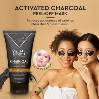 Globus Naturals Activated Charcoal Peel off Mask For Women Enriched With VitaminE Aloevera Turmeric Saffron Green Tea Deep Cleansingremove Blackheads Whiteheads Oil Control Peel off Mask 100 gm