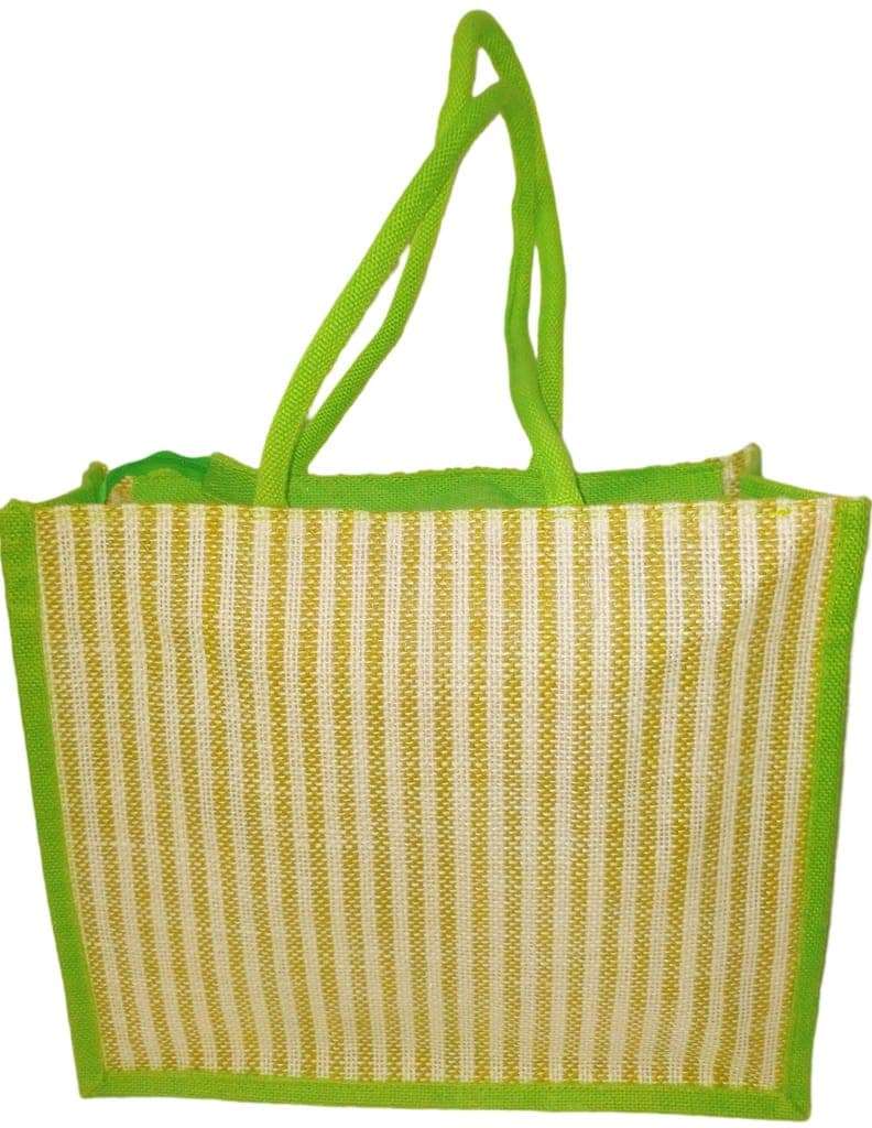 Colorful Jute Tote Bag with Green Trim view 2