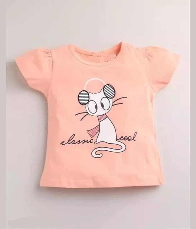 CUTEVIBE Pack of 1 Baby Girls 100% Cotton T-shirt & Pants ( PeachPuff ) view 2