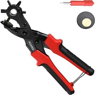 AGARO LP831 Revolving Leather Punch Pliers or Punching Machine with 6 Hole Sizes for Leather Belts, Watch Bands, Bags, Dog Collars, Fabric, Craft Projects, Leather Puncher (Black/Red)
