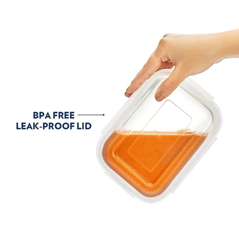 Borosil Klip N Store Glass Storage Container For Kitchen With Air-Tight Lid, Microwave & Oven Safe, Round, 400 ml, Clear view 2