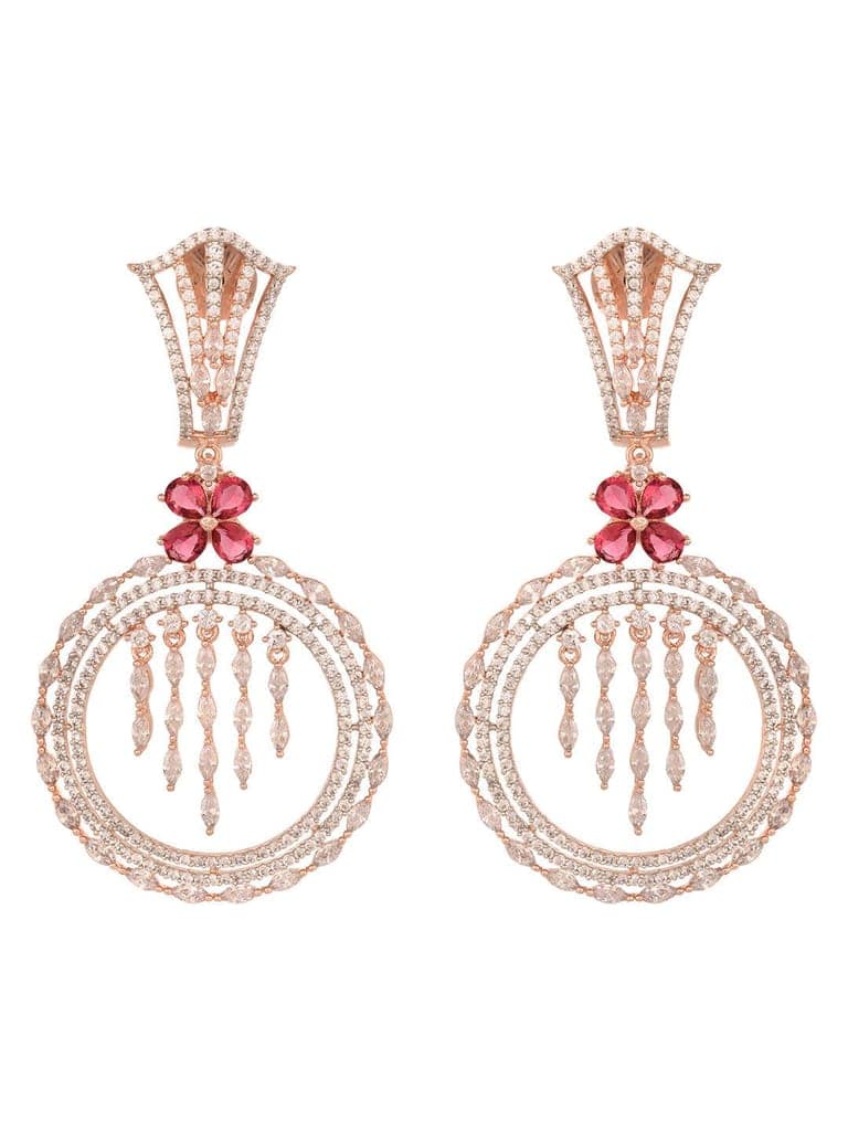 Rosegold Plated Red AD studded Drop Earrings view 2