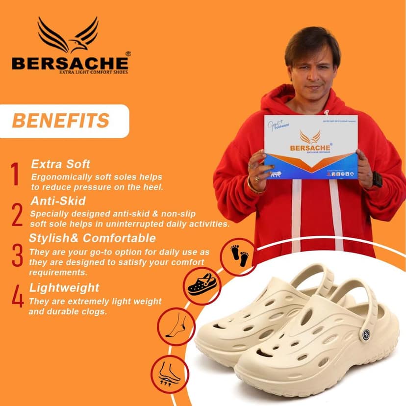 Bersache Extra Soft Classic Casual with Back Strap Regular wear with Ultra Soft & Flexibility Technology Clog for Men's view 2