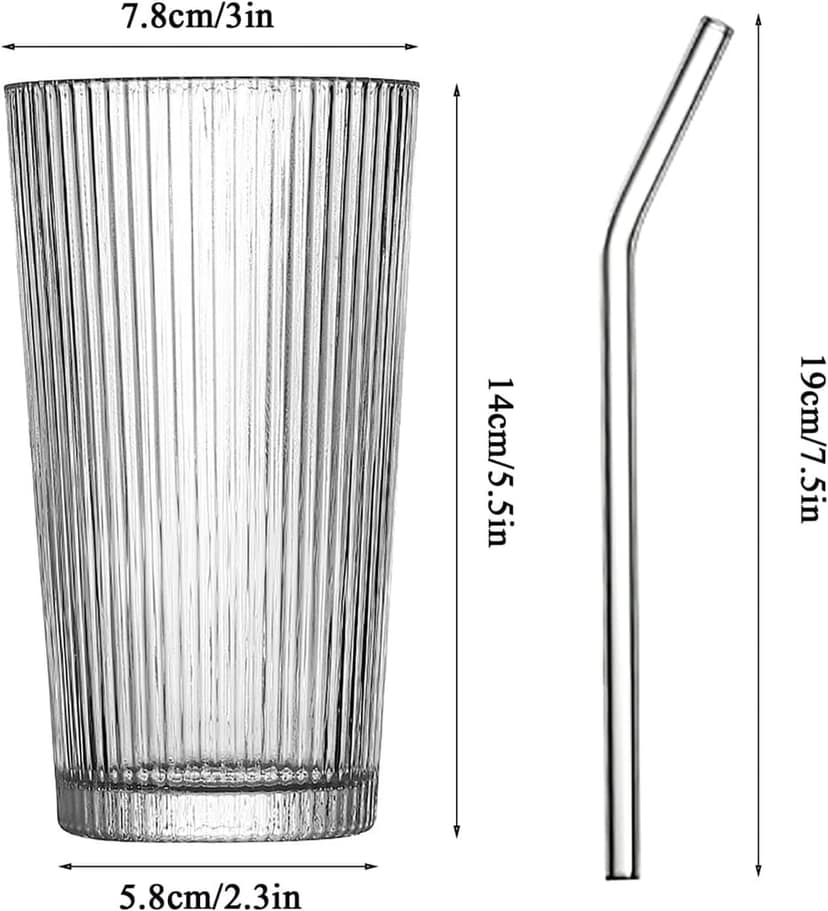 Glass Tumbler with Lid and Straw,380 ML,Set of 1,Stripe Drinking Sipper for Water,Iced Tea, Milk, Juice, Coffee & Hot/Cold Drink, Perfect for Home, Office, Party and Travel, Gift for Man/Women view 2