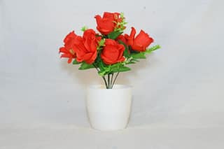 Artificial Rose Flower Plant with White Pot for Home Decor