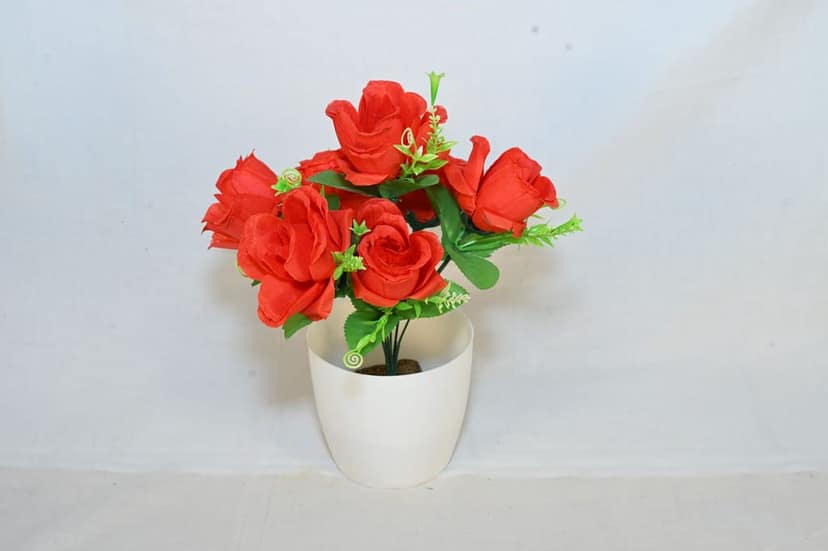 Artificial Rose Flower Plant with White Pot for Home Decor view 2