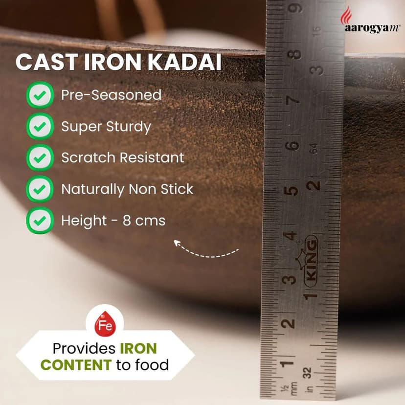 Aarogyam 8" Pre-seasoned Cast Iron Round Kadai, Naturally Nonstick view 2