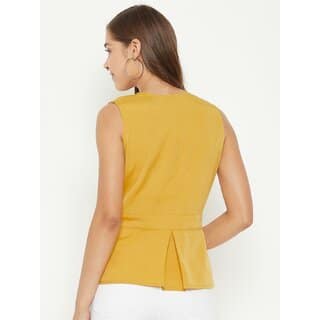 PURYS Women Yellow Solid Wrap Top view 2