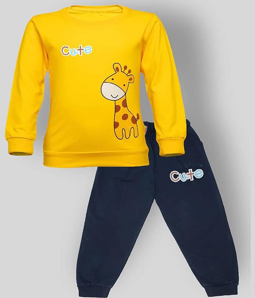 CATCUB Pack of 1 Boys Cotton Blend T-Shirt & Pants Set ( Yellow )