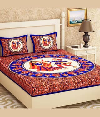 ABHACLOTHO Cotton 1 Double Bedsheet with 2 Pillow Covers ( Blue )