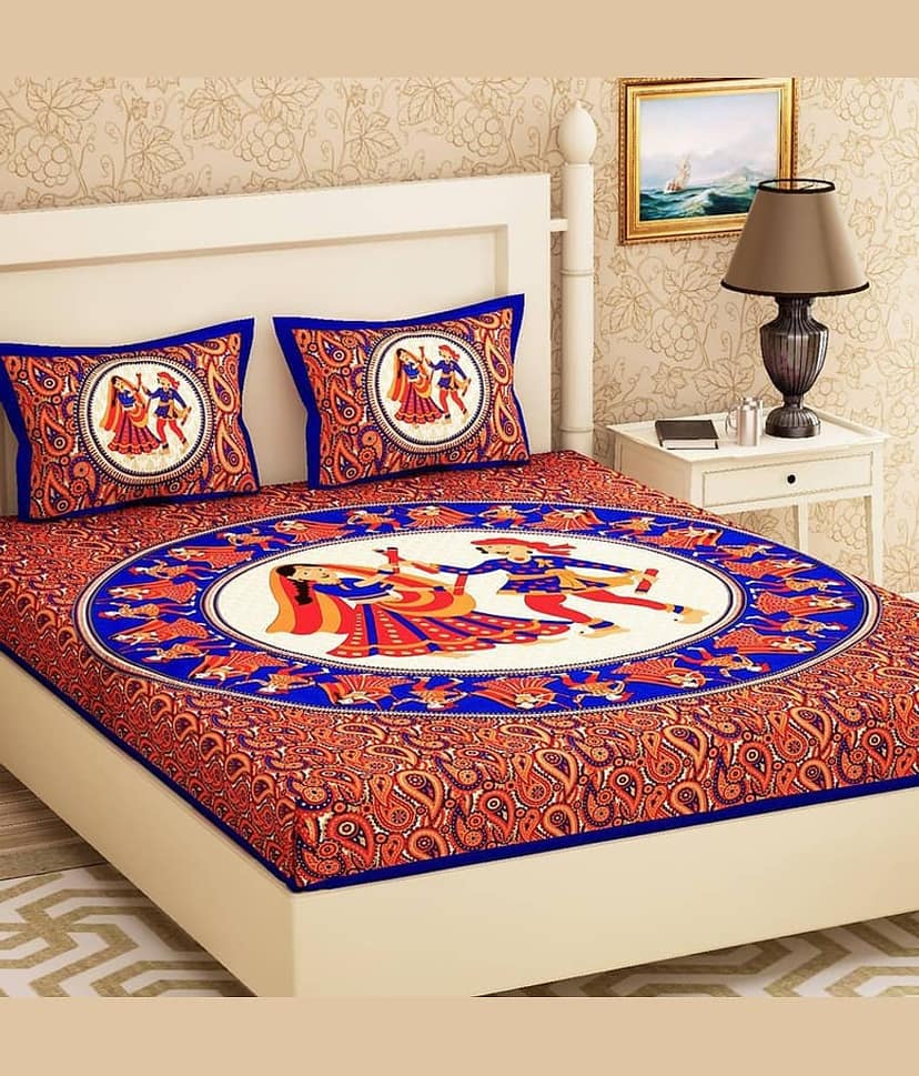 ABHACLOTHO Cotton 1 Double Bedsheet with 2 Pillow Covers ( Blue )