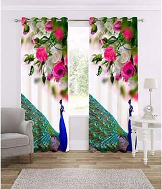 BELLA TRUE Abstract Semi-Transparent Eyelet Curtain 7 ft ( Pack of 2 ) - Multicolor