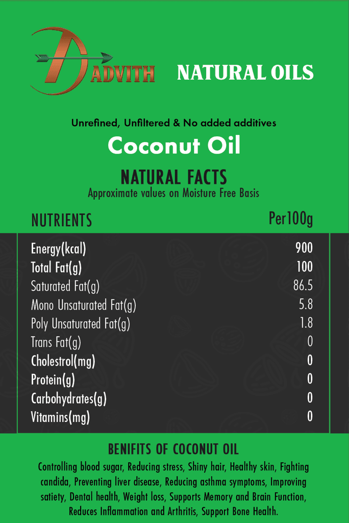 Advith Natural Oils Wood/Cold Pressed Coconut Oil, 1 Litre view 4