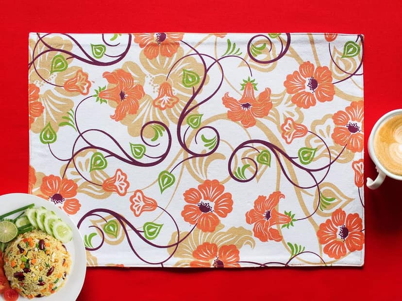 Airwill, Cotton Floral Pattern Dining Table Placemats, 33x48cms (Orange) - Pack of 4 pcs