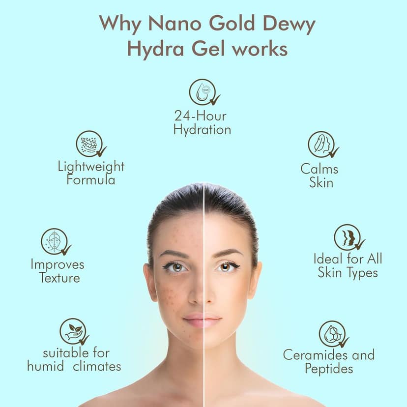 VEDICDERM Nano Gold Dewy Hydra Gel Moisturizer SPF 45 PA++++ | Matte Finish & Oil-Free Hydration | With Olive Squalane, Aloe Vera & Vitamin E | Refreshing, Lightweight, Non-Greasy Formula for Oily Skin | 50g view 6
