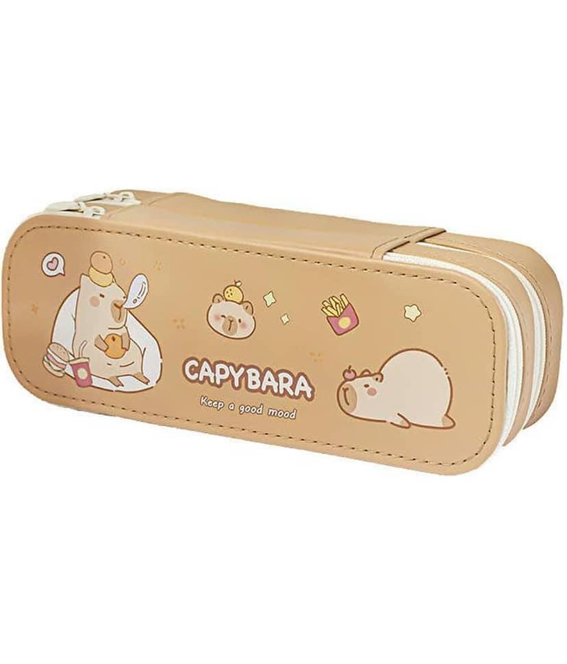 Villy Capybara Pencil Case, Double Layer Stationery Box with Cute Animal Designs, Large Capacity Storage for School Supplies