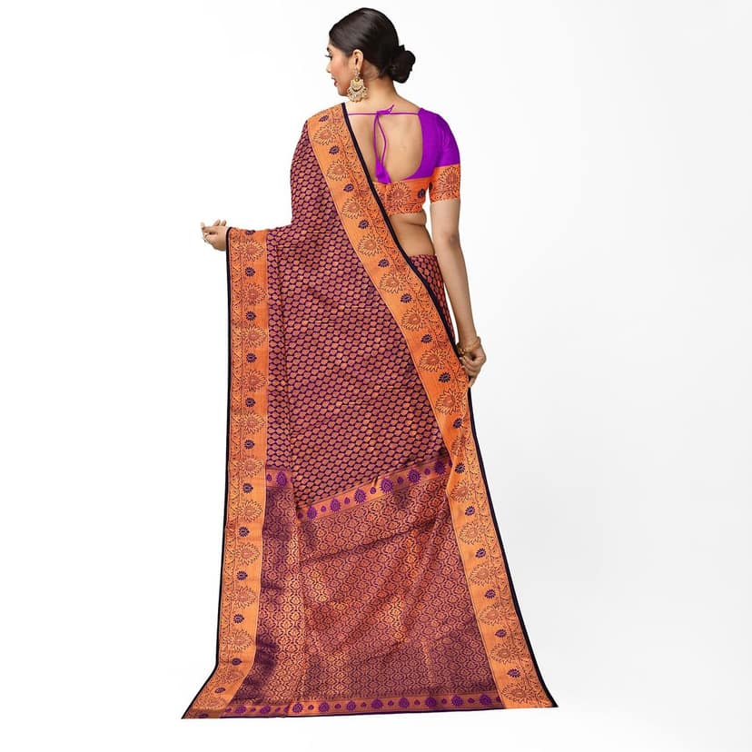 Purple Color Mixed Soft Silk Saree with Unstitched Blouse view 2