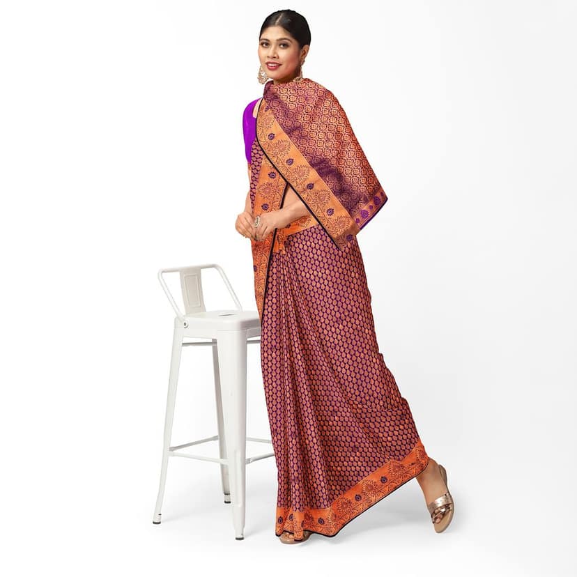 Purple Color Mixed Soft Silk Saree with Unstitched Blouse view 3