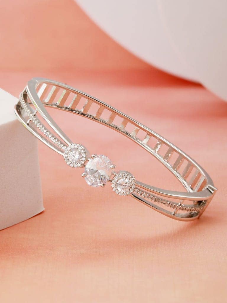 Silver plated White Zircon Studded Minimal Kada Bracelet view 3