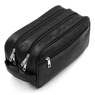 Aimani Toiletry Bag for Men & Women, PU Leather Waterproof Travel Organizer, Portable Shaving Grooming Dopp Kit with Handle, Cosmetic & Makeup Storage Bag for Business Trips, Vacation & Daily Use