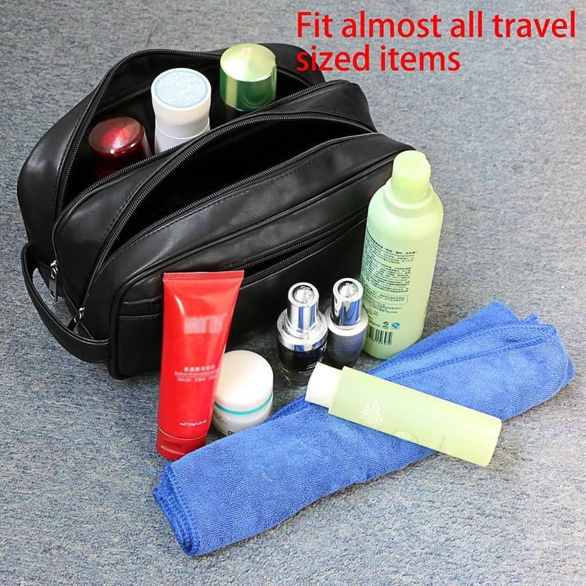 Aimani Toiletry Bag for Men & Women, PU Leather Waterproof Travel Organizer, Portable Shaving Grooming Dopp Kit with Handle, Cosmetic & Makeup Storage Bag for Business Trips, Vacation & Daily Use view 4