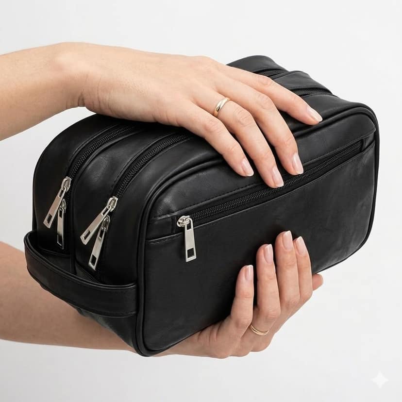 Aimani Toiletry Bag for Men & Women, PU Leather Waterproof Travel Organizer, Portable Shaving Grooming Dopp Kit with Handle, Cosmetic & Makeup Storage Bag for Business Trips, Vacation & Daily Use view 7