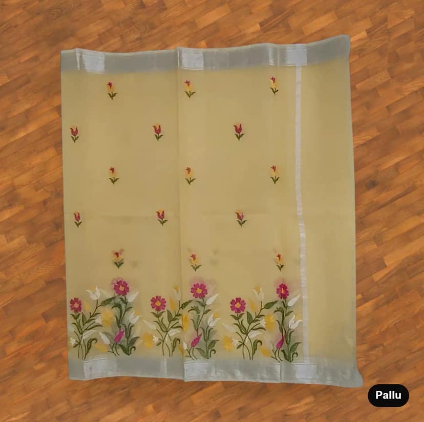 Kota Doria Cotton-Silk Saree in Light Butter Yellow with Zari Border view 4