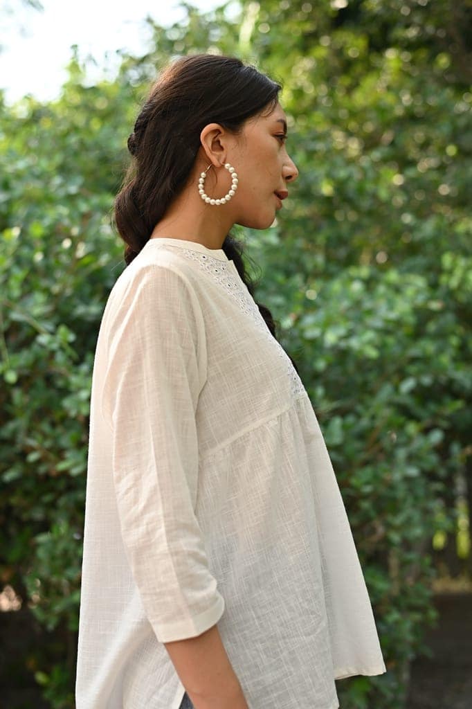 Jasmine Sindhi Hand Embroidered Front Open Cotton Top view 3