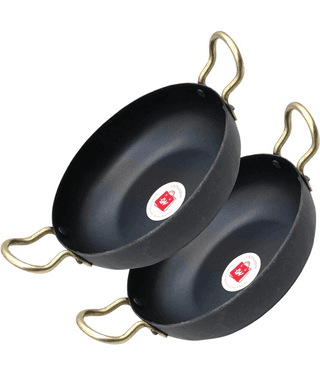 LAZYWINDOW Iron Kadhai Iron No Coating Roasting Pan ( Pack of 2 )