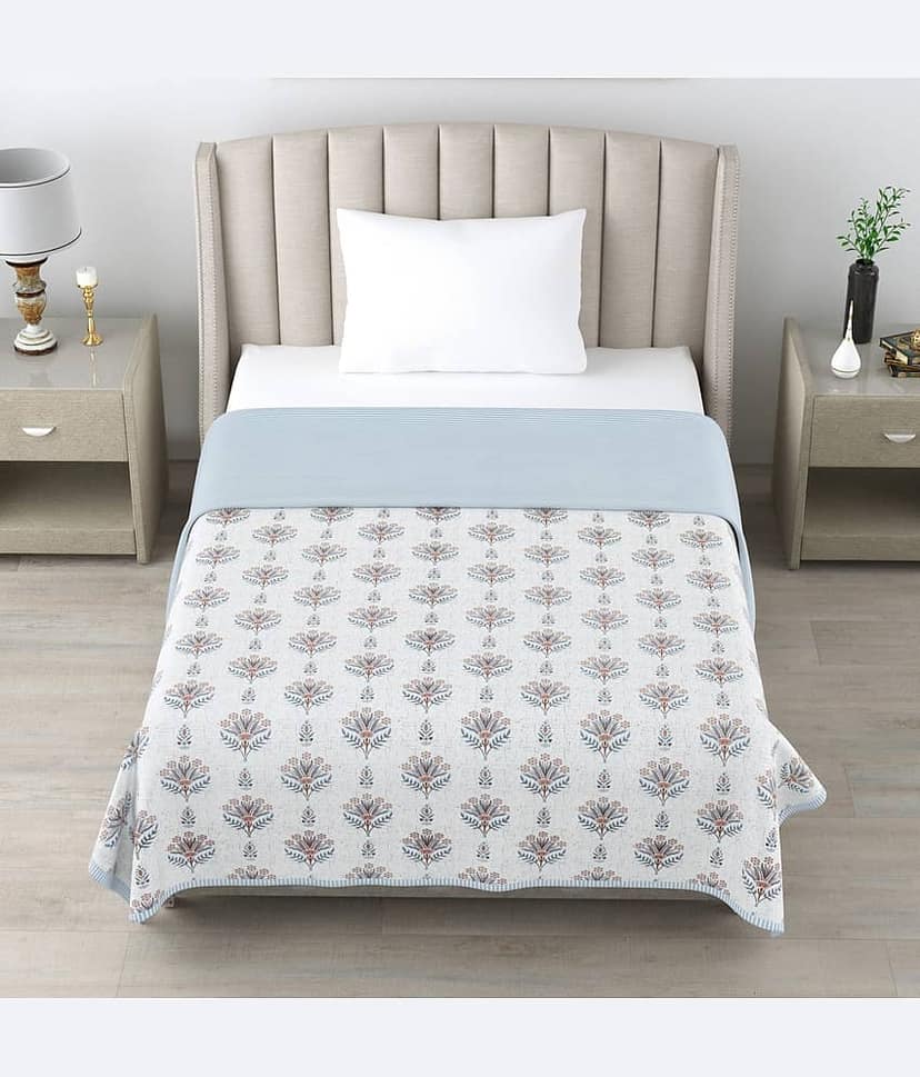 Shubastik Cotton Printed Single Bed Dohar - Blue ( )