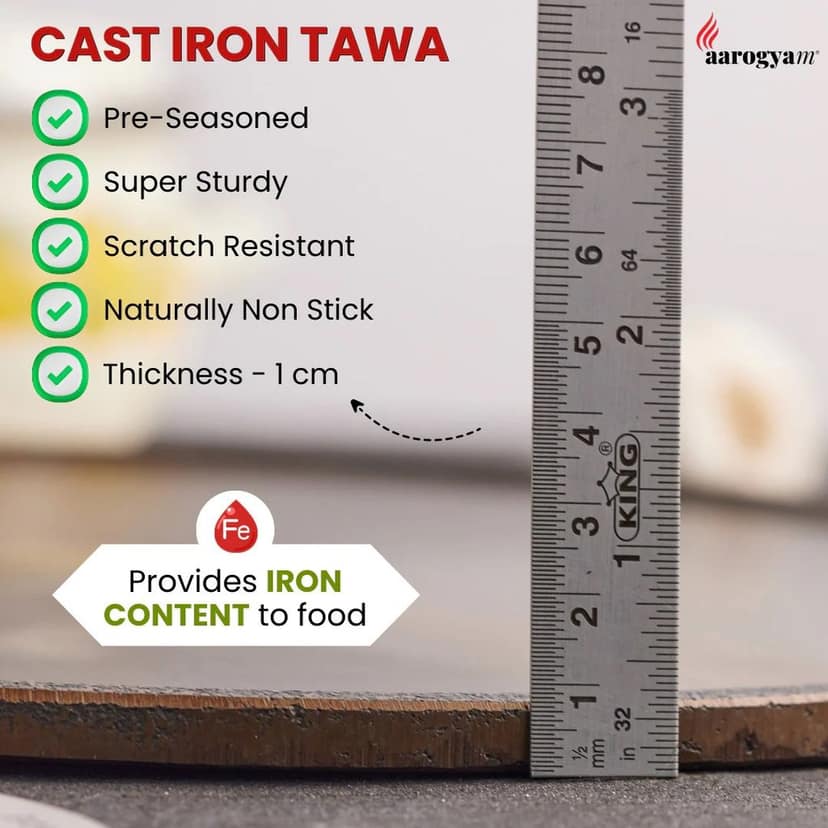 Aarogyam 12 Inch Induction Friendly Pre-seasoned Cast Iron Single Handle Tawa, Naturally Nonstick, Induction Friendly view 2