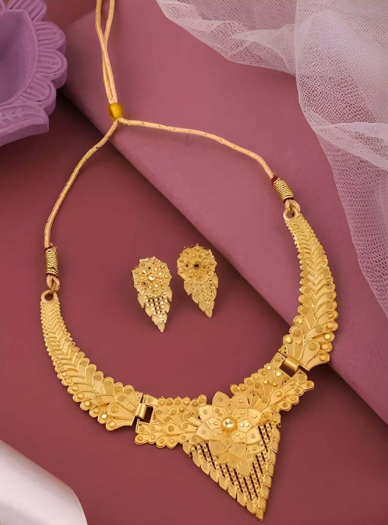 Gold Plated Traditional Wear Jewellery Necklace Set for Women Girls with Matching Earrings Ethnic Party Wedding Festive Jewellery view 3