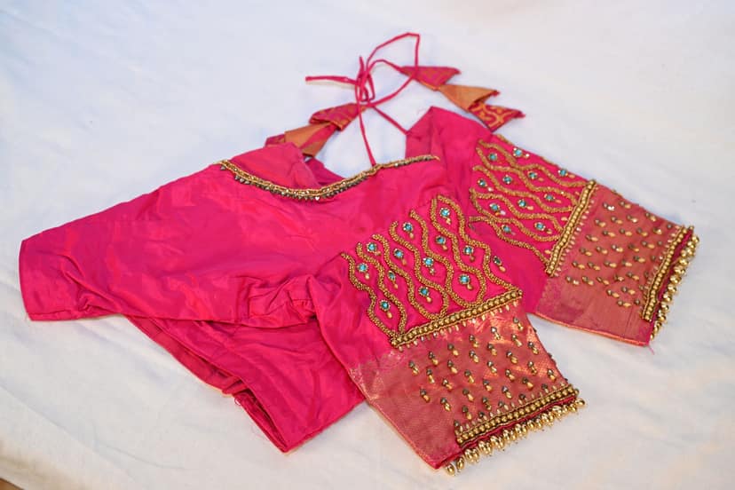 Pink Blouse With Maggam Work view 3
