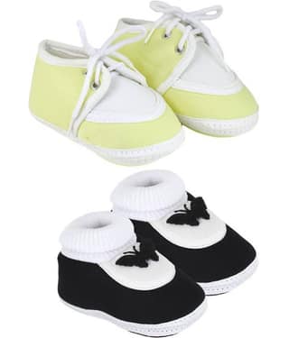 Neska Moda Pack Of 2 Baby Boys & Girls Black And Yellow Cotton Booties For 0 To 12 Months