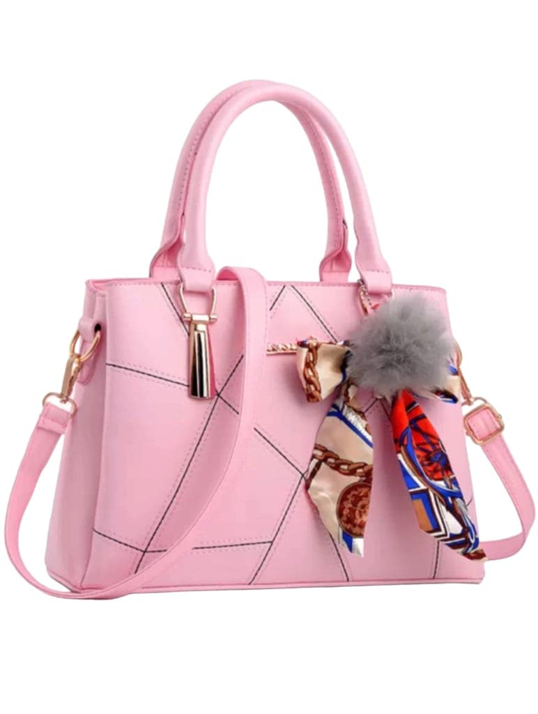 Pink Handbag shoulder bag with scarf (Pink Tie) view 2