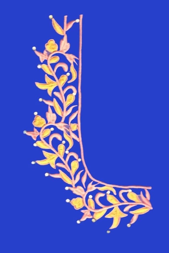 Pink and gold embroidered floral neckline view 4