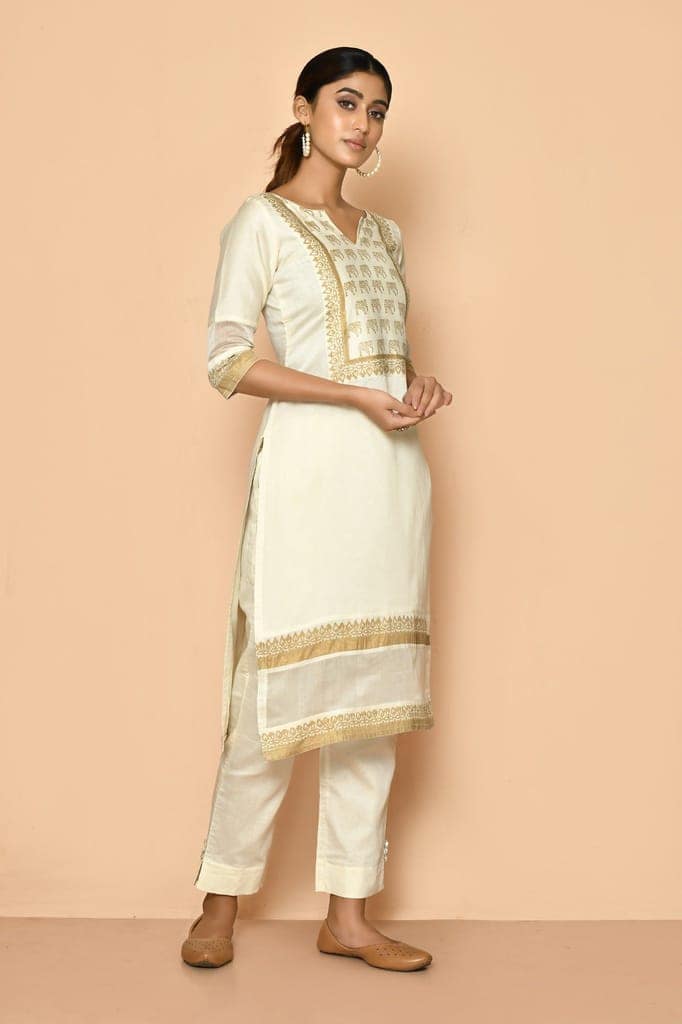 Elly handloom maheshwari silk kurta set for women view 2