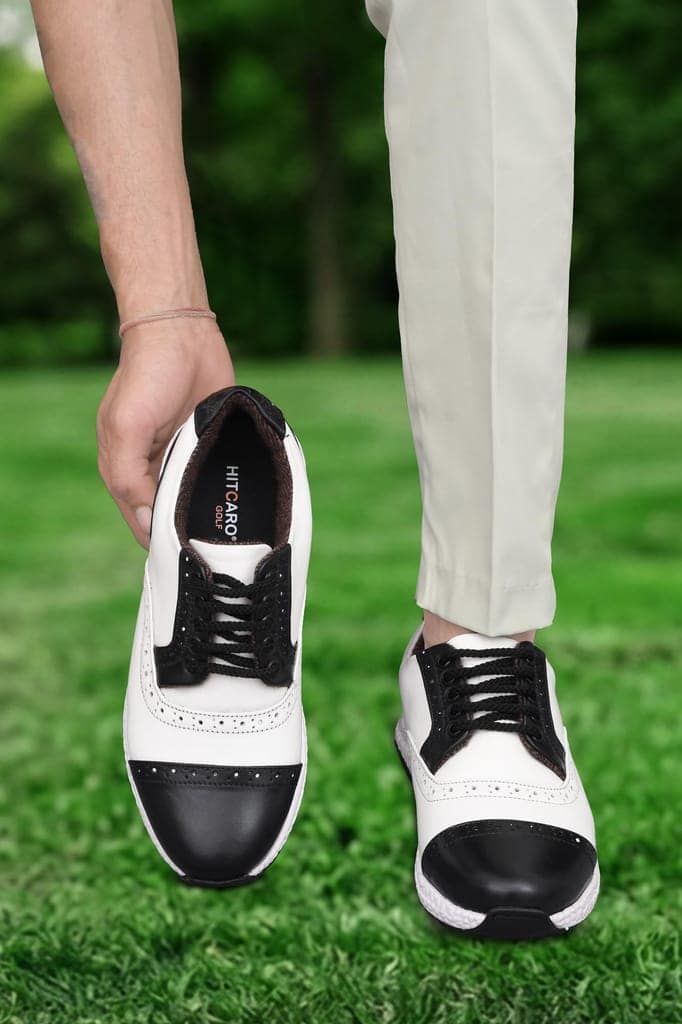 HITCARO® Men's Genuine Leather Lace-up Professional 100% Waterproof Premium Gold Golf Shoes PR-5407 view 3