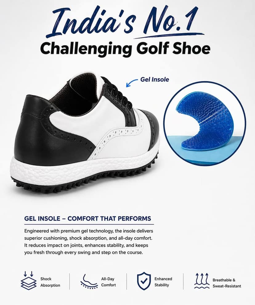 HITCARO® Men's Genuine Leather Lace-up Professional 100% Waterproof Premium Gold Golf Shoes PR-5407 view 4