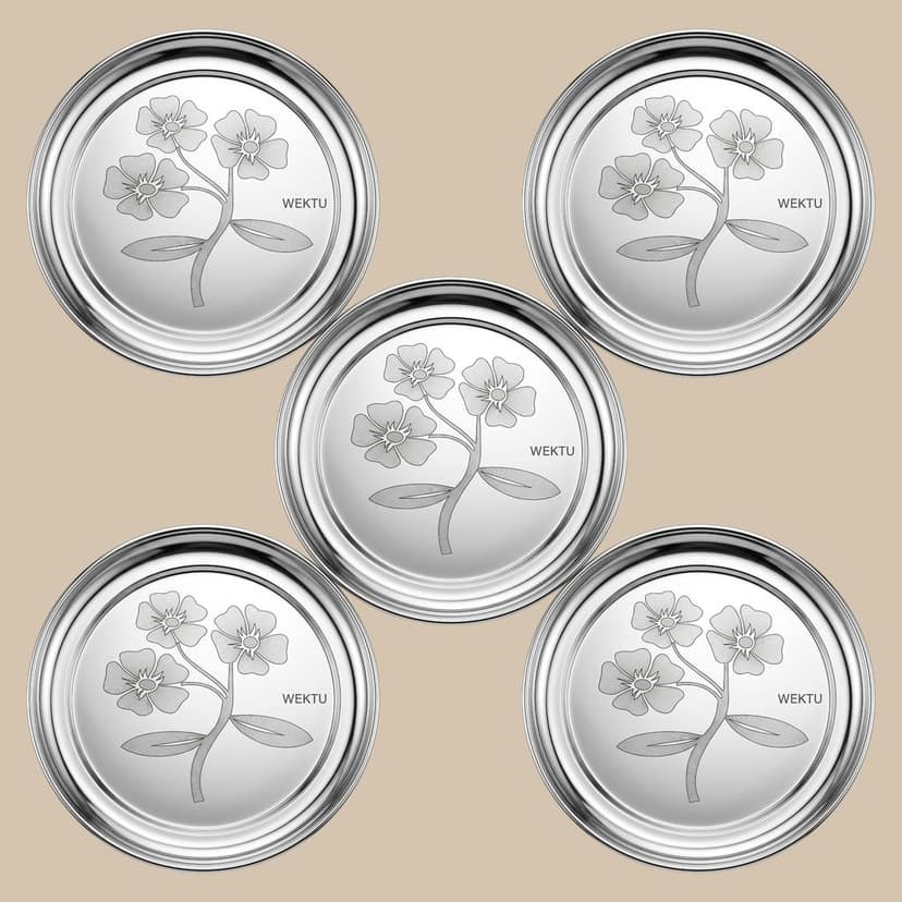 WEKTU Stainless Steel Rajbhog Gol Dinner Plate with Laser Floral Print (29 cm Diameter) – Premium Heavy Gauge Mirror Finish Round Thali for Lunch & Dinner | Food Grade, Durable & Rust Proof