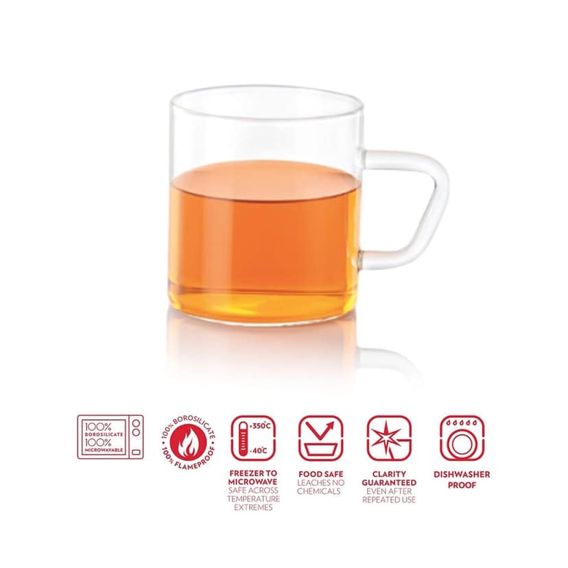Borosil Vision 6 Pcs Tea n Coffee Borosillicate Glass 190 ml Classic Mug Set | Microwave Safe, Scratch Resistance, Lightweight | for Chai, Green Tea, Milk | Transparent view 2