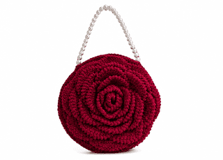 Handcrafted Crochet Rose Handbag with Pearl Handle