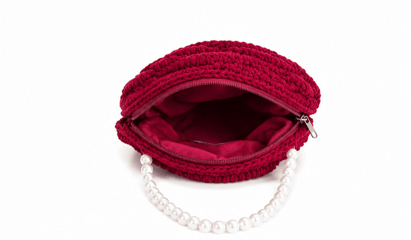 Handcrafted Crochet Rose Handbag with Pearl Handle view 4