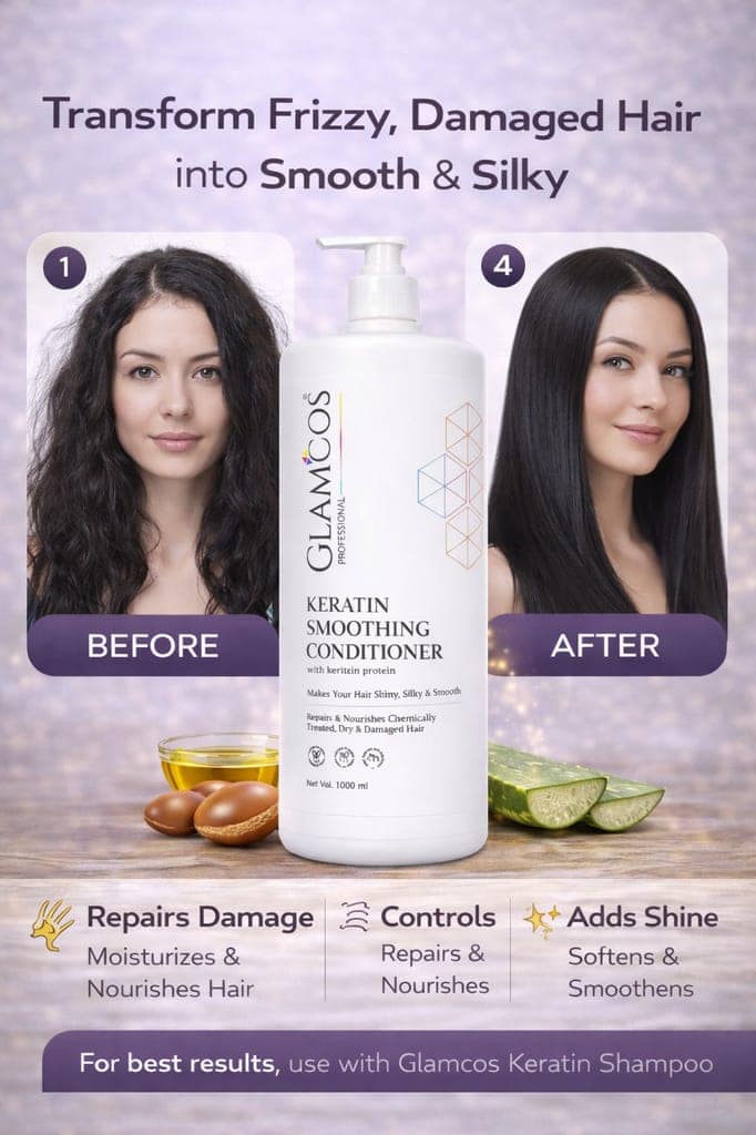 Glamcos Professional Keratin Smoothing Conditioner with Keratin Protein | Deep Repair, Frizz Control & Salon Finish for Chemically Treated, Dry & Damaged Hair | Professional Hair Conditioner – 1000 ml view 5