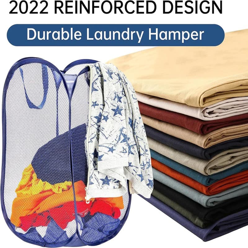Laundry Hamper Mesh Fabric For Ventilation Foldable Storage Pop Up Clothes Basket (Pack of 1) view 10
