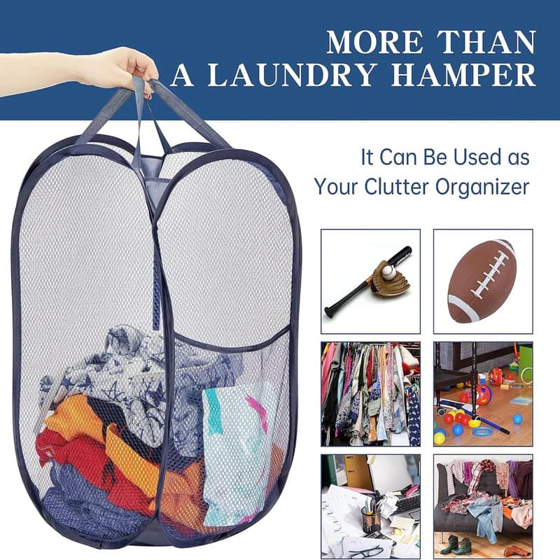 Laundry Hamper Mesh Fabric For Ventilation Foldable Storage Pop Up Clothes Basket (Pack of 1) view 2
