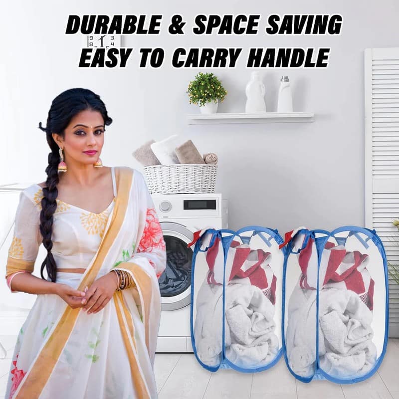 Laundry Hamper Mesh Fabric For Ventilation Foldable Storage Pop Up Clothes Basket (Pack of 1) view 4