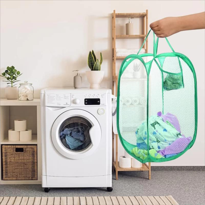Laundry Hamper Mesh Fabric For Ventilation Foldable Storage Pop Up Clothes Basket (Pack of 1) view 6
