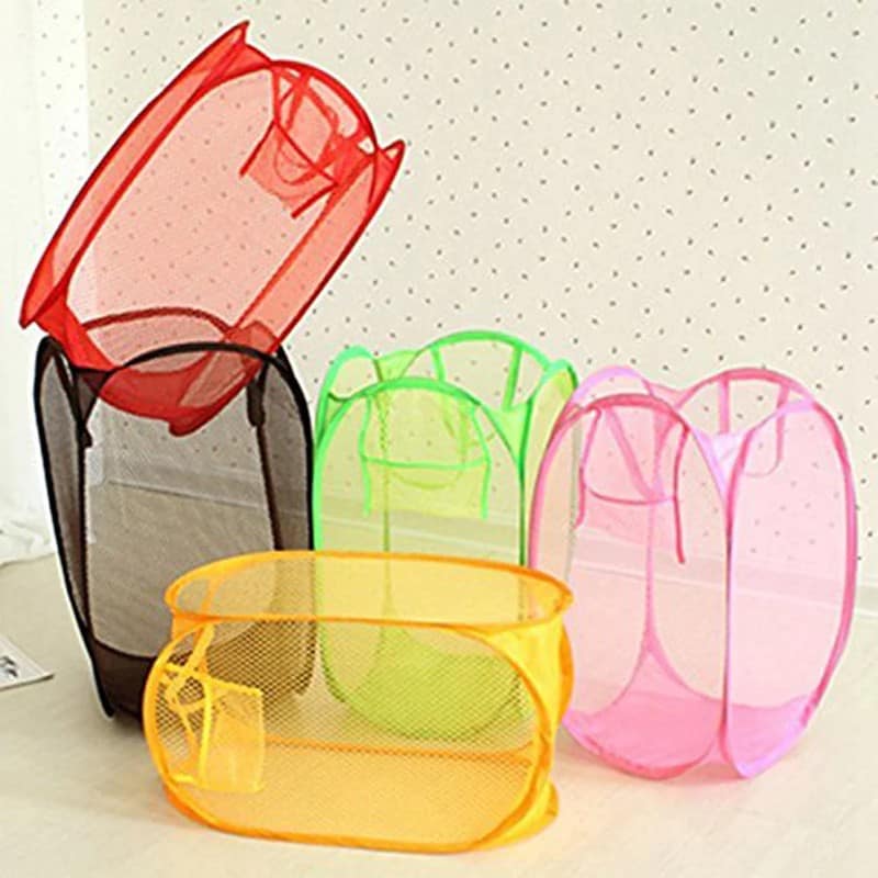 Laundry Hamper Mesh Fabric For Ventilation Foldable Storage Pop Up Clothes Basket (Pack of 1) view 7